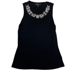 Dress Barn Collections Black Sleeveless Embellished Tank Top - Medium Very Soft